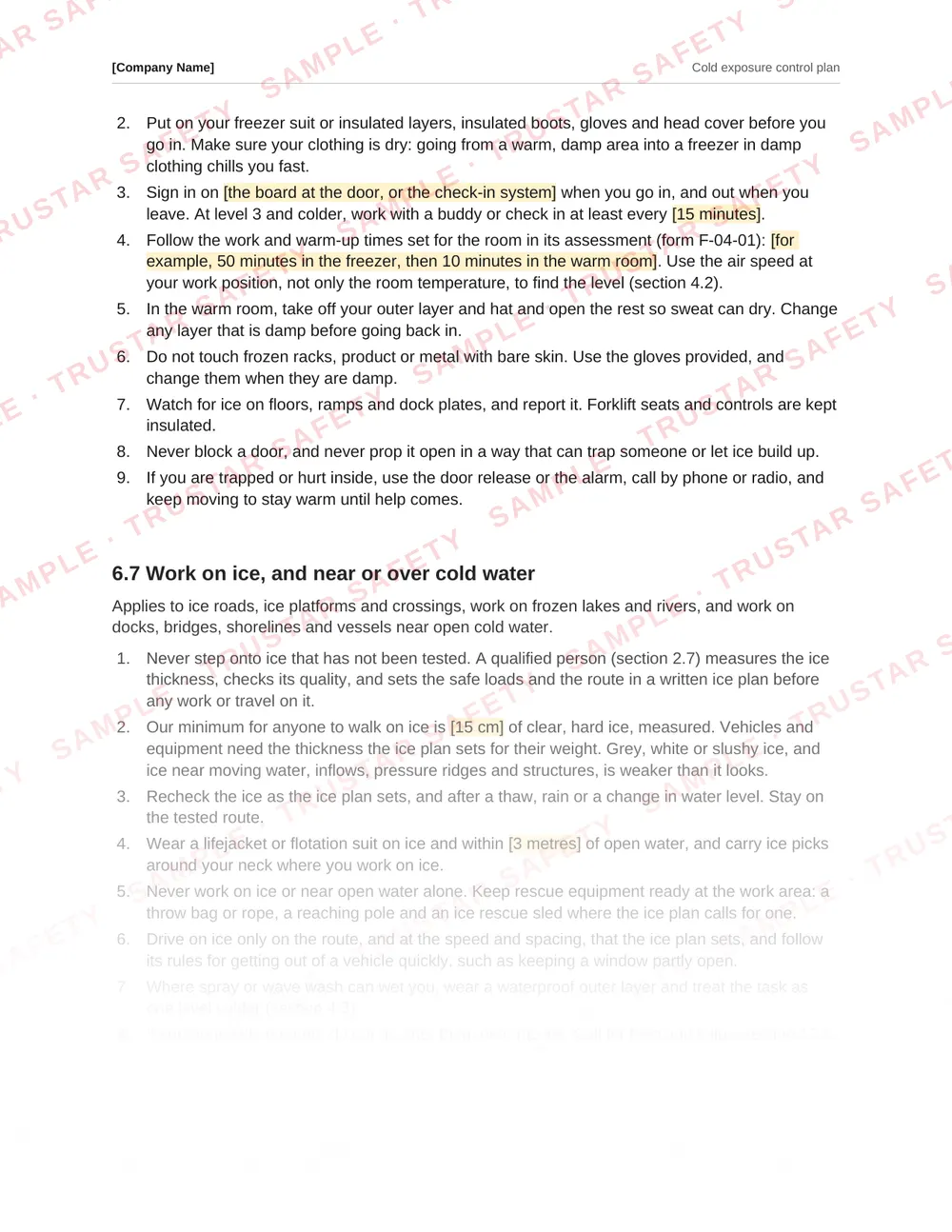 Safe work procedure for work on ice and near or over cold water, from the Cold exposure control plan template