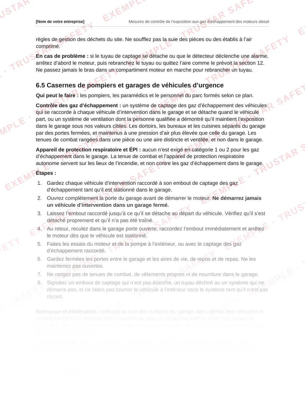 French fire hall and emergency vehicle bay procedure from the diesel exhaust plan template