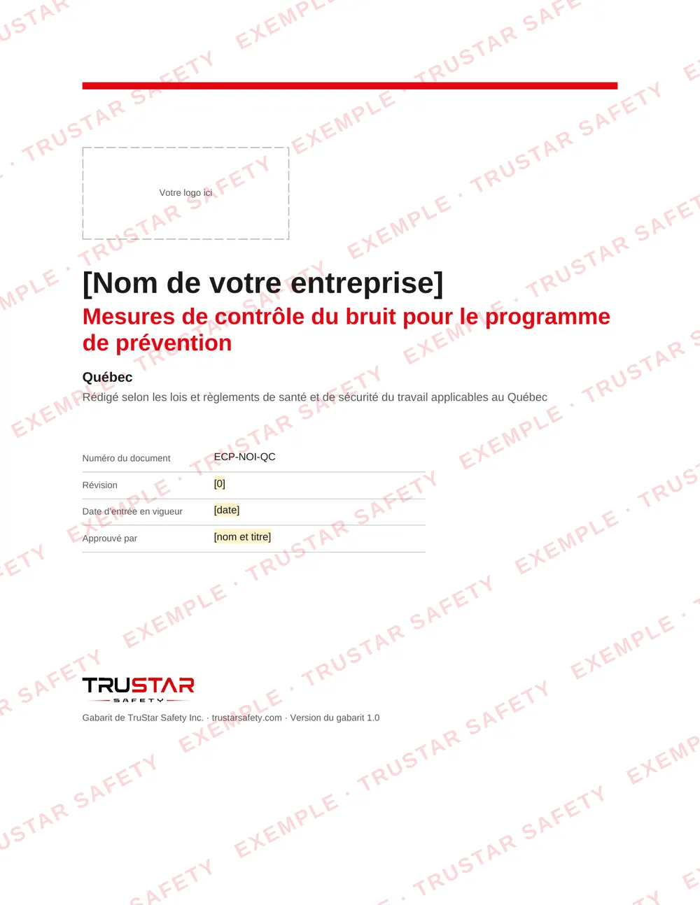 Cover of the French edition of the noise exposure control and hearing conservation plan template (Mesures de contrôle du bruit pour le programme de prévention)