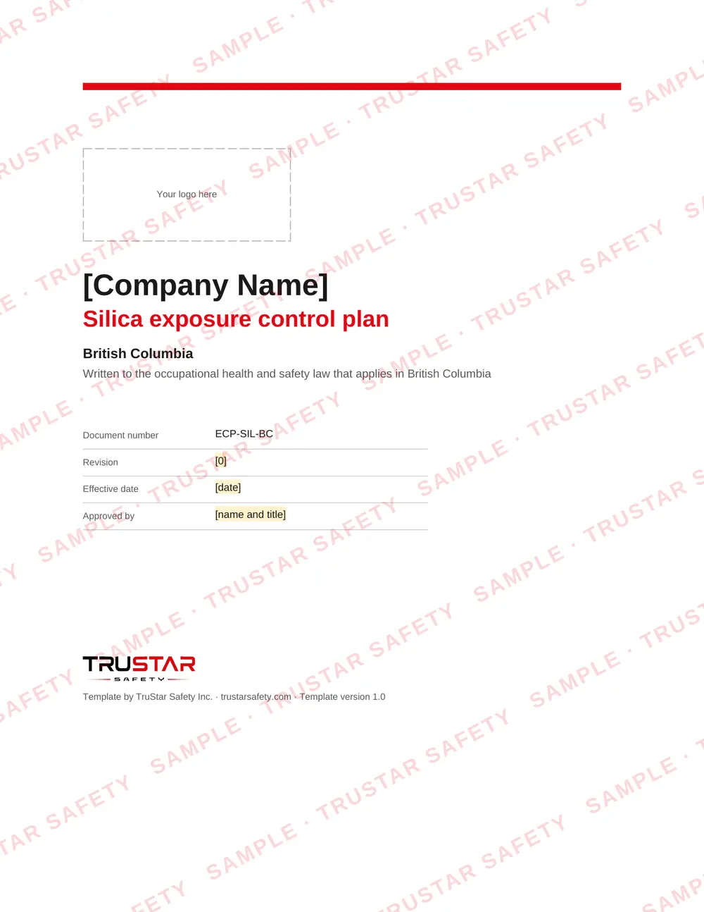 Cover of the Silica exposure control plan template for British Columbia