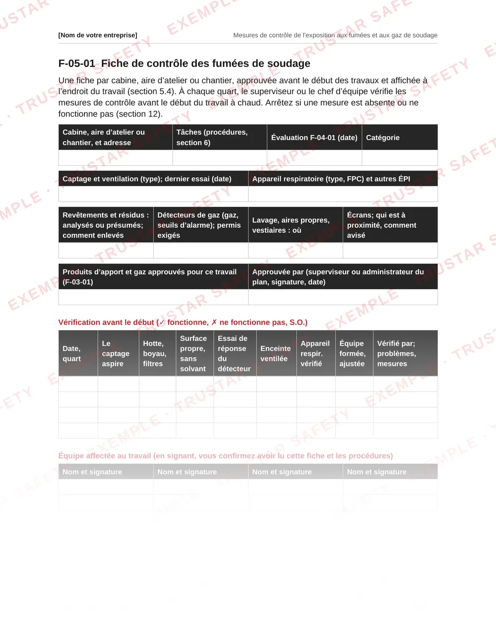 French welding fume control sheet form from the welding fume and gases plan template