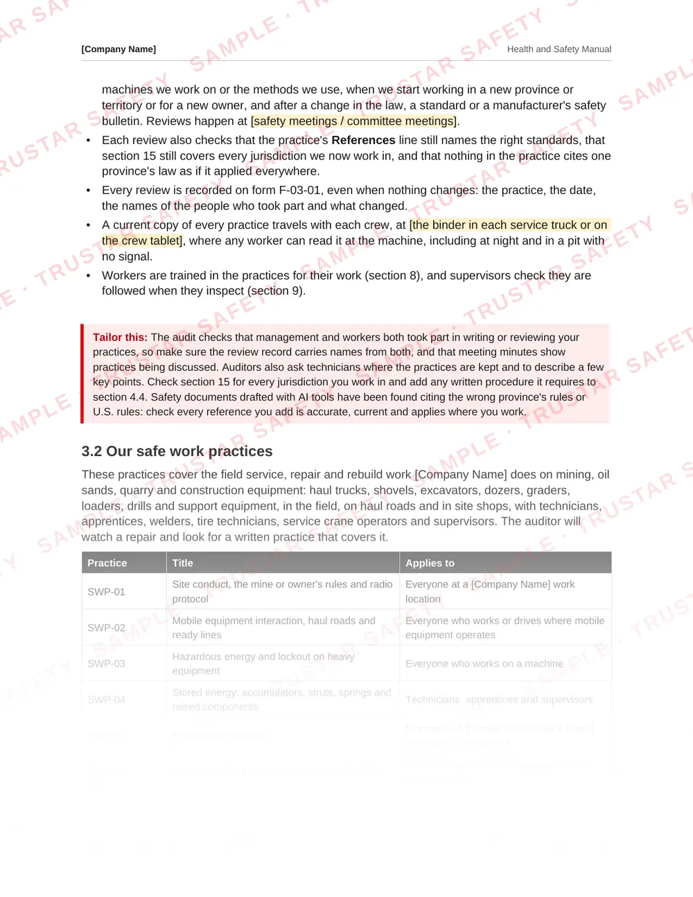 The tires and rims safe work practice from the heavy equipment field mechanics safety manual template