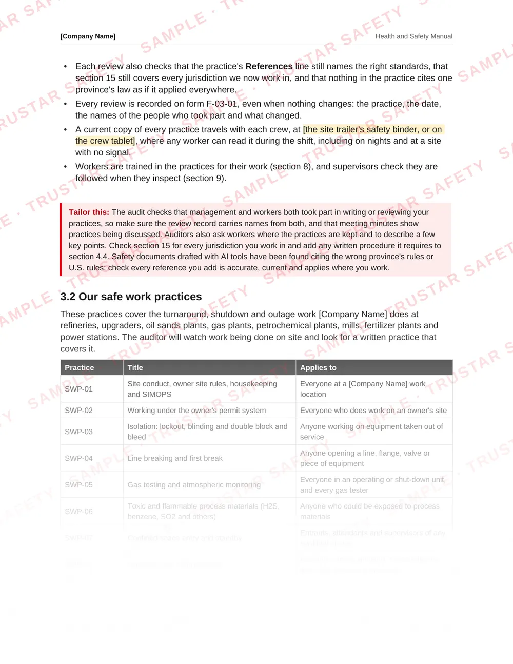 The line breaking and first break safe work practice from the industrial turnaround and shutdown safety manual template