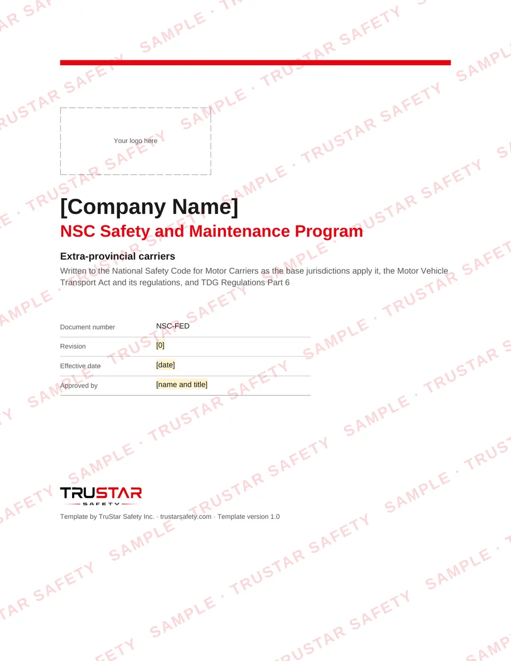 Cover of the NSC safety and maintenance program template for extra-provincial carriers