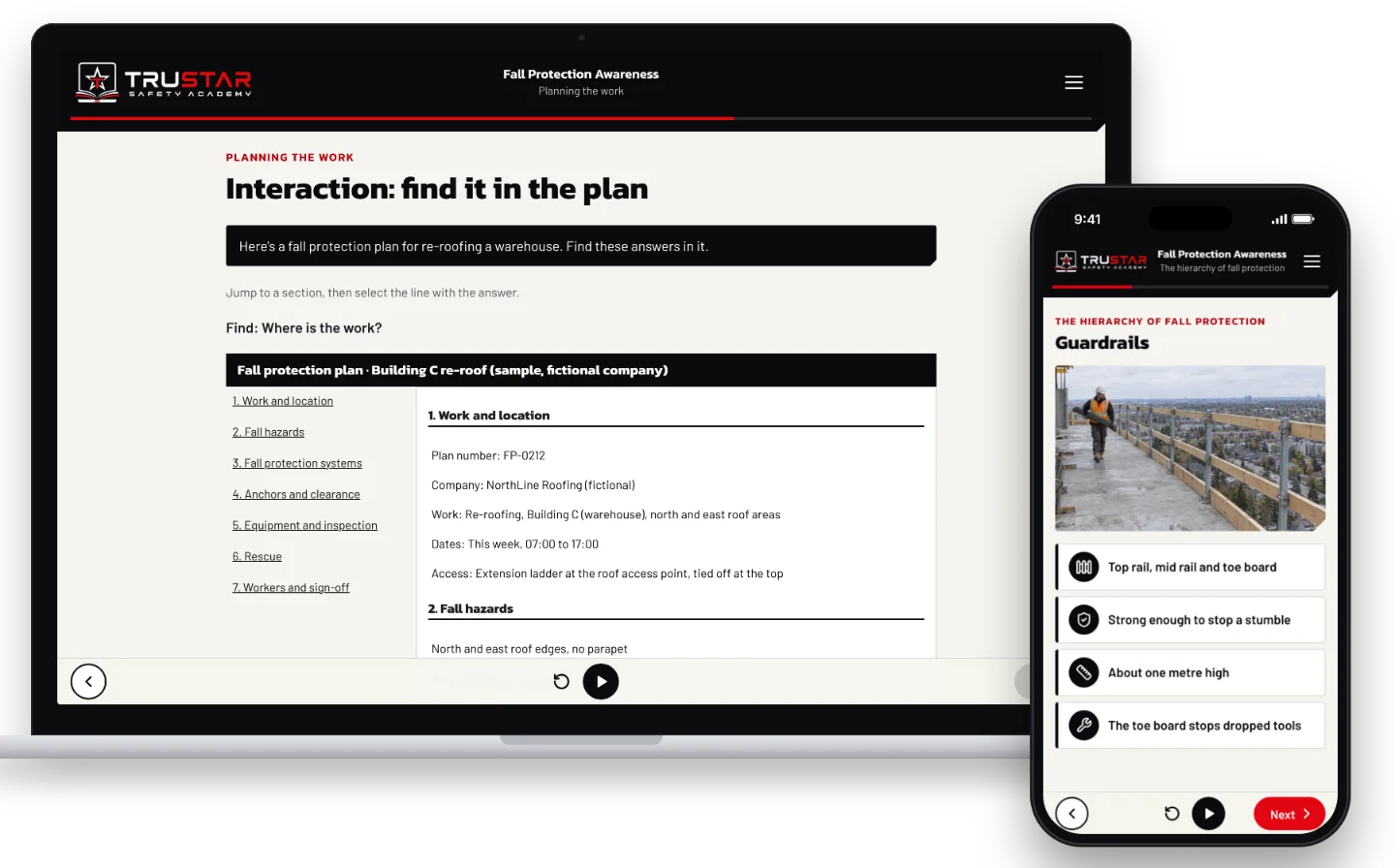 Fall protection course on a laptop and a phone: finding answers in a fall protection plan