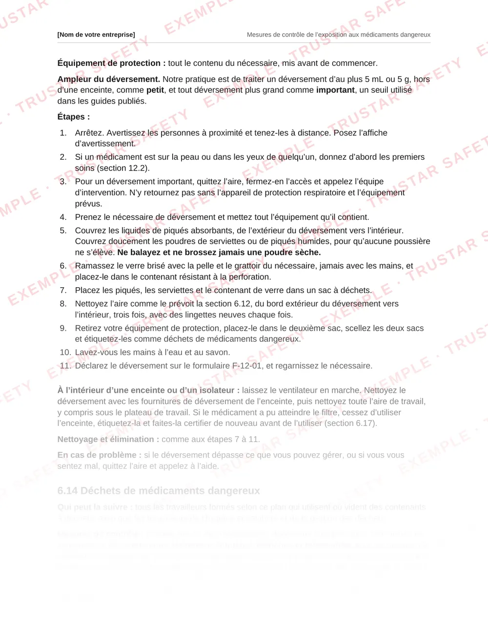 French hazardous drug spill procedure from the hazardous drugs exposure control plan template