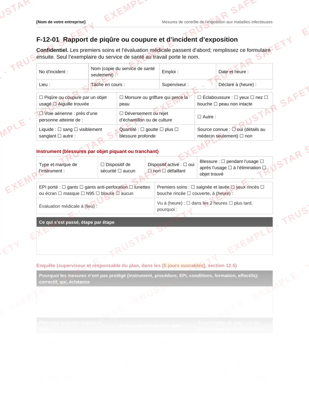 French sharps injury and exposure incident report form from the infectious disease plan template