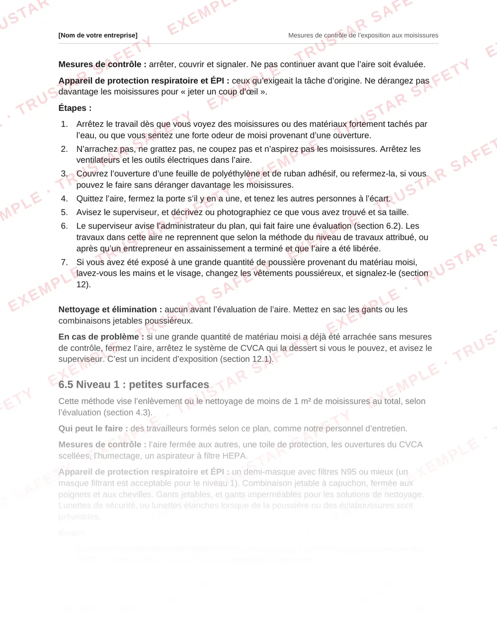 French procedure for mould found unexpectedly during renovation or maintenance work, from the mould plan template