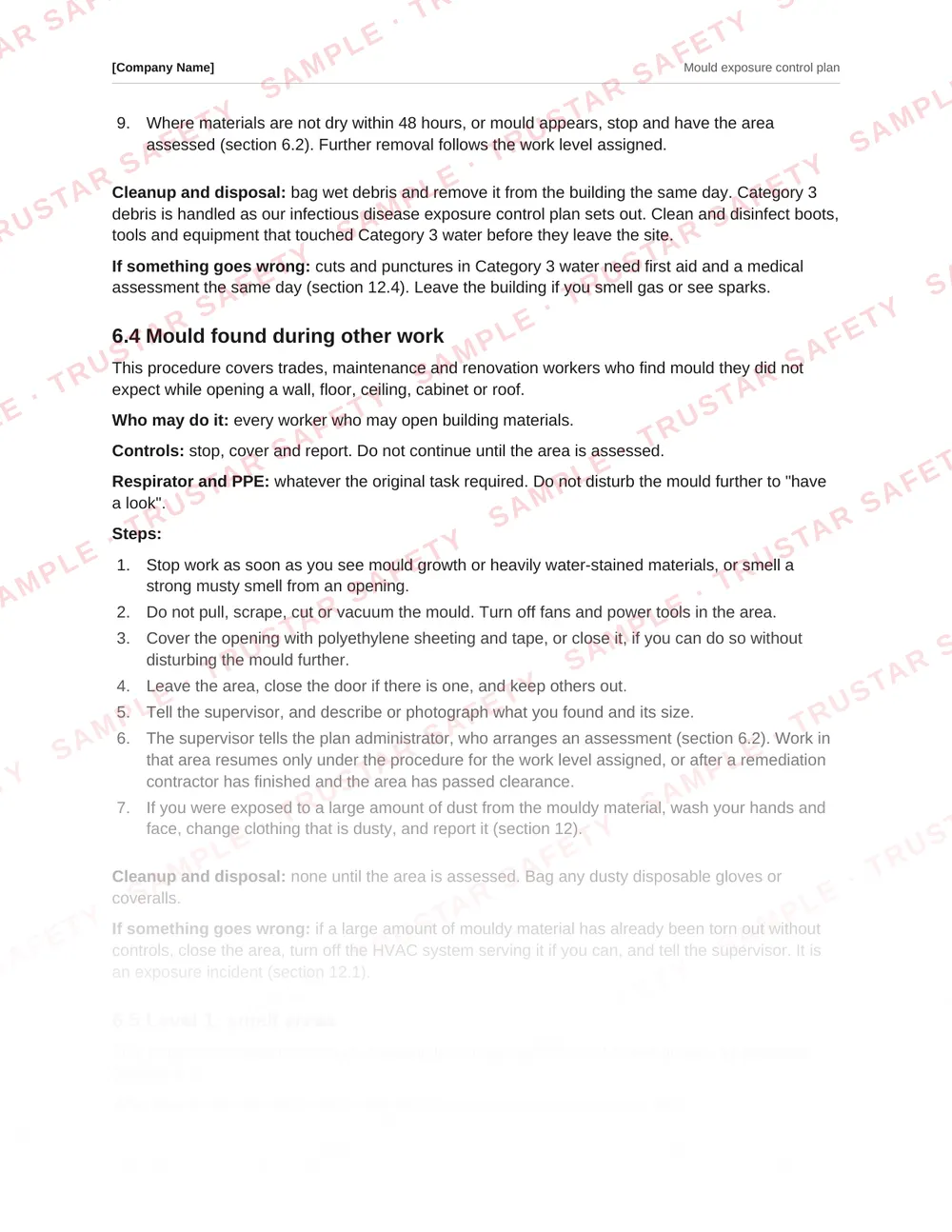 The procedure for mould found unexpectedly during renovation or maintenance work, from the Mould exposure control plan template