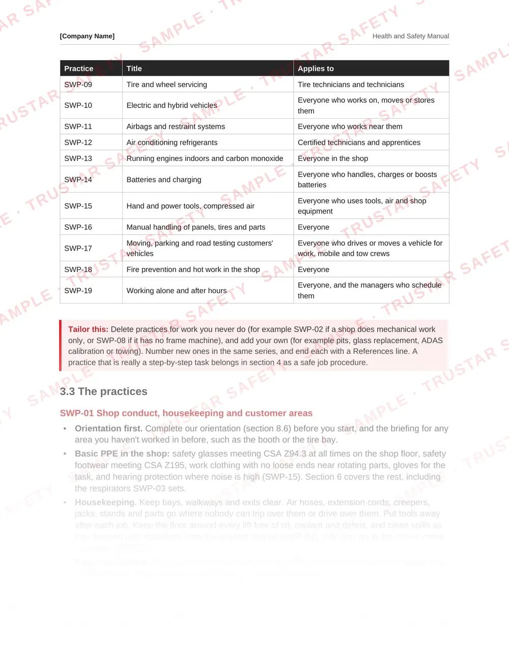 The electric and hybrid vehicles safe work practice from the autobody and automotive repair safety manual template