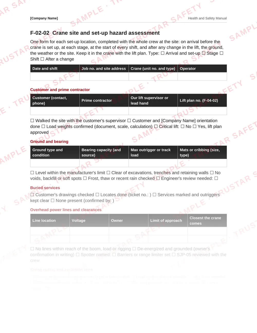 Lift plan and critical lift permit from the mobile crane and rigging safety manual template