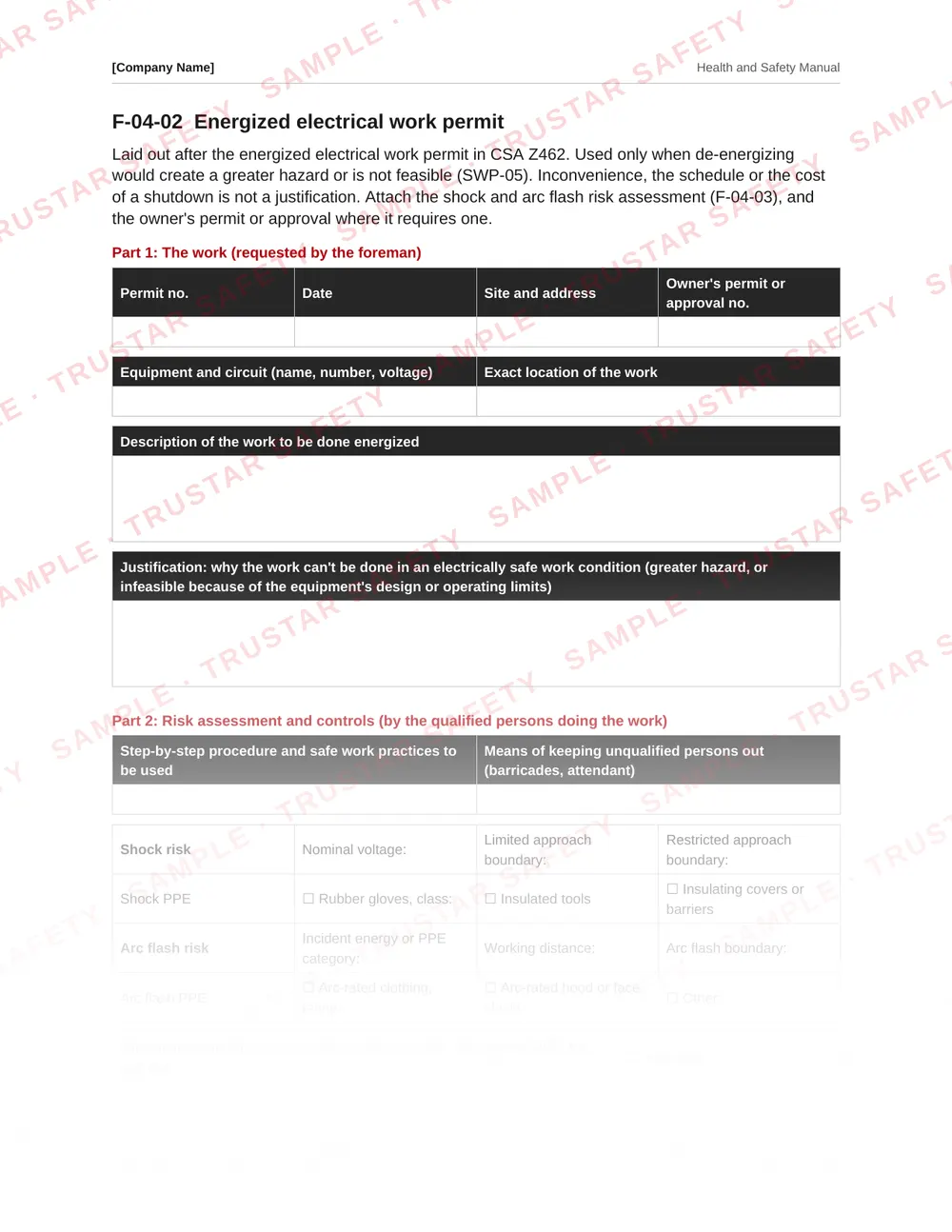 Energized electrical work permit form from the electrical contractors safety manual template