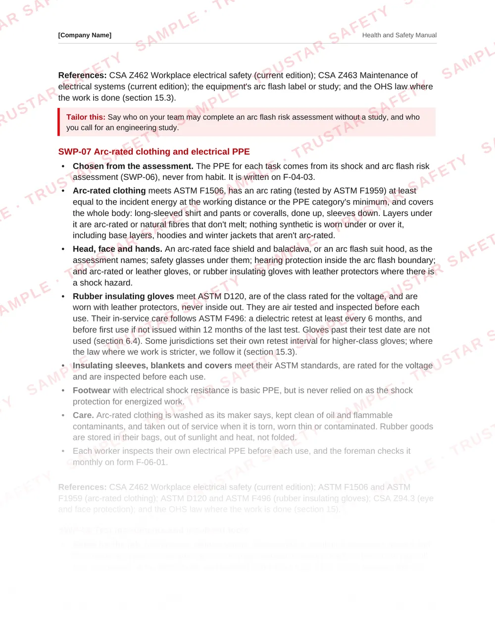 The arc-rated clothing and electrical PPE safe work practice from the electrical contractors safety manual template