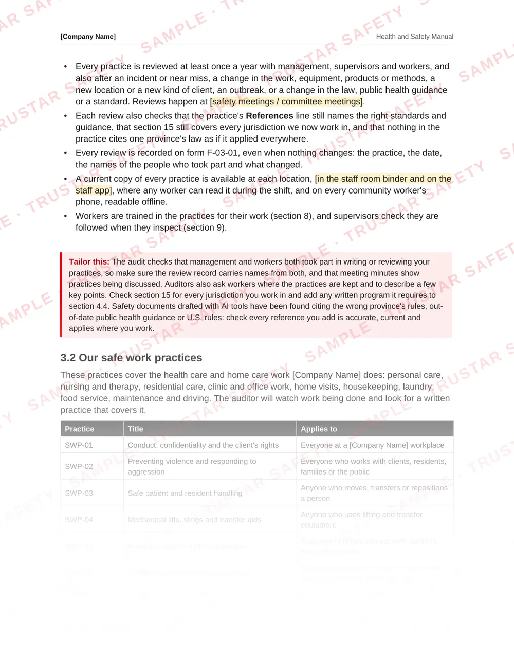 The safe patient and resident handling practice from the health care and home care safety manual template