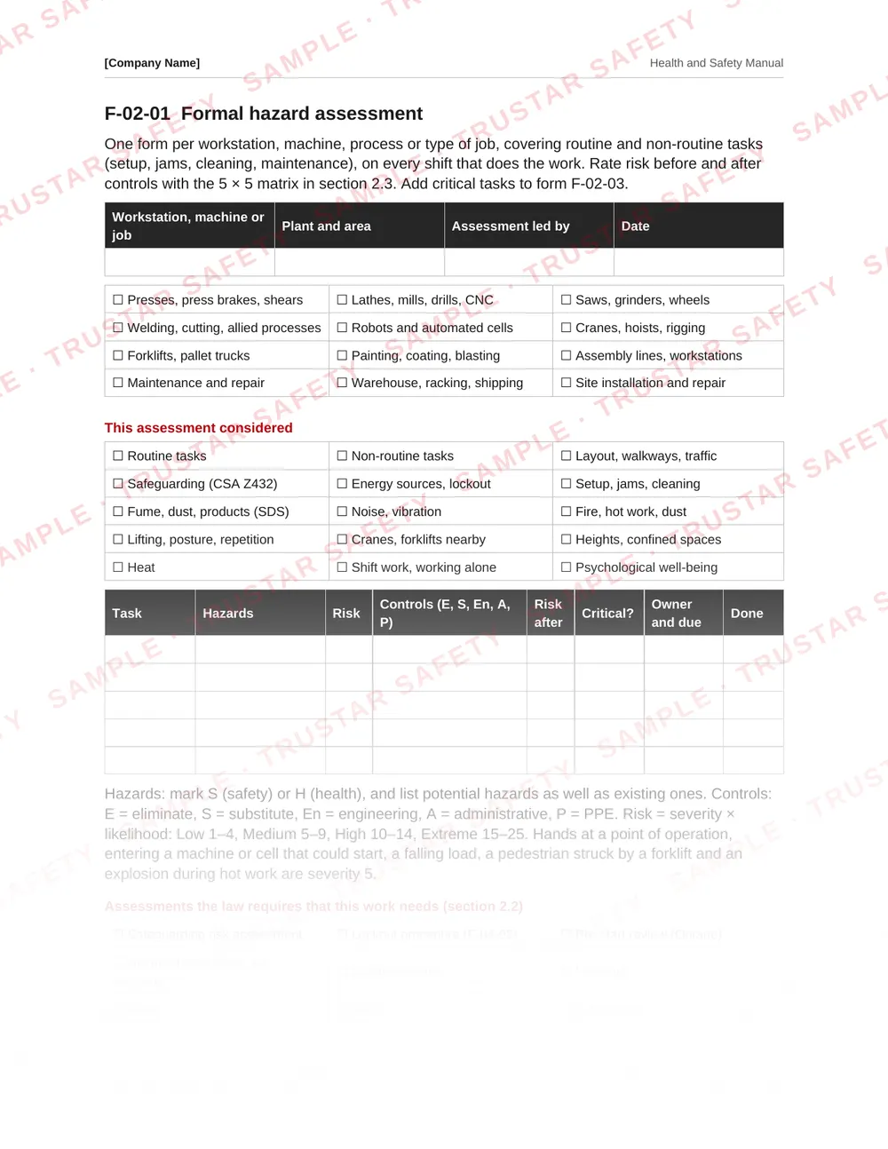 Machine-specific lockout procedure and lockout record form from the manufacturing and metal fabrication safety manual template