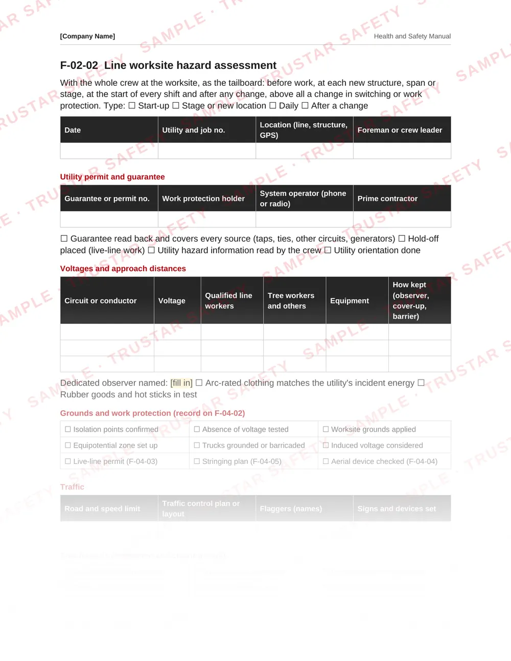 Work protection and grounding record from the powerline and utility construction safety manual template