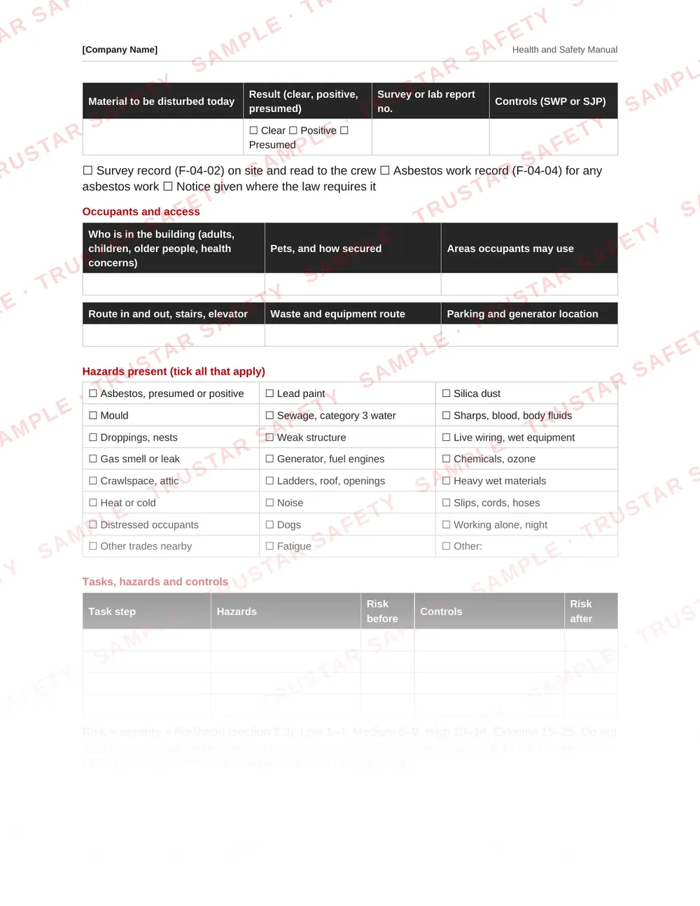 Hazardous materials survey record from the restoration and renovation safety manual template