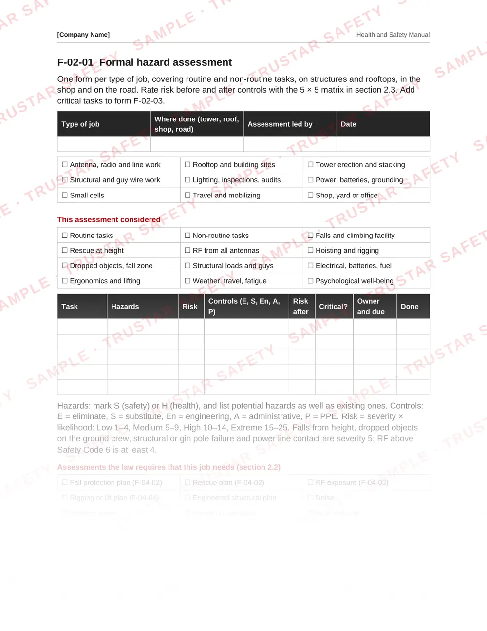 RF power-down and exposure record from the telecom tower and rooftop safety manual template