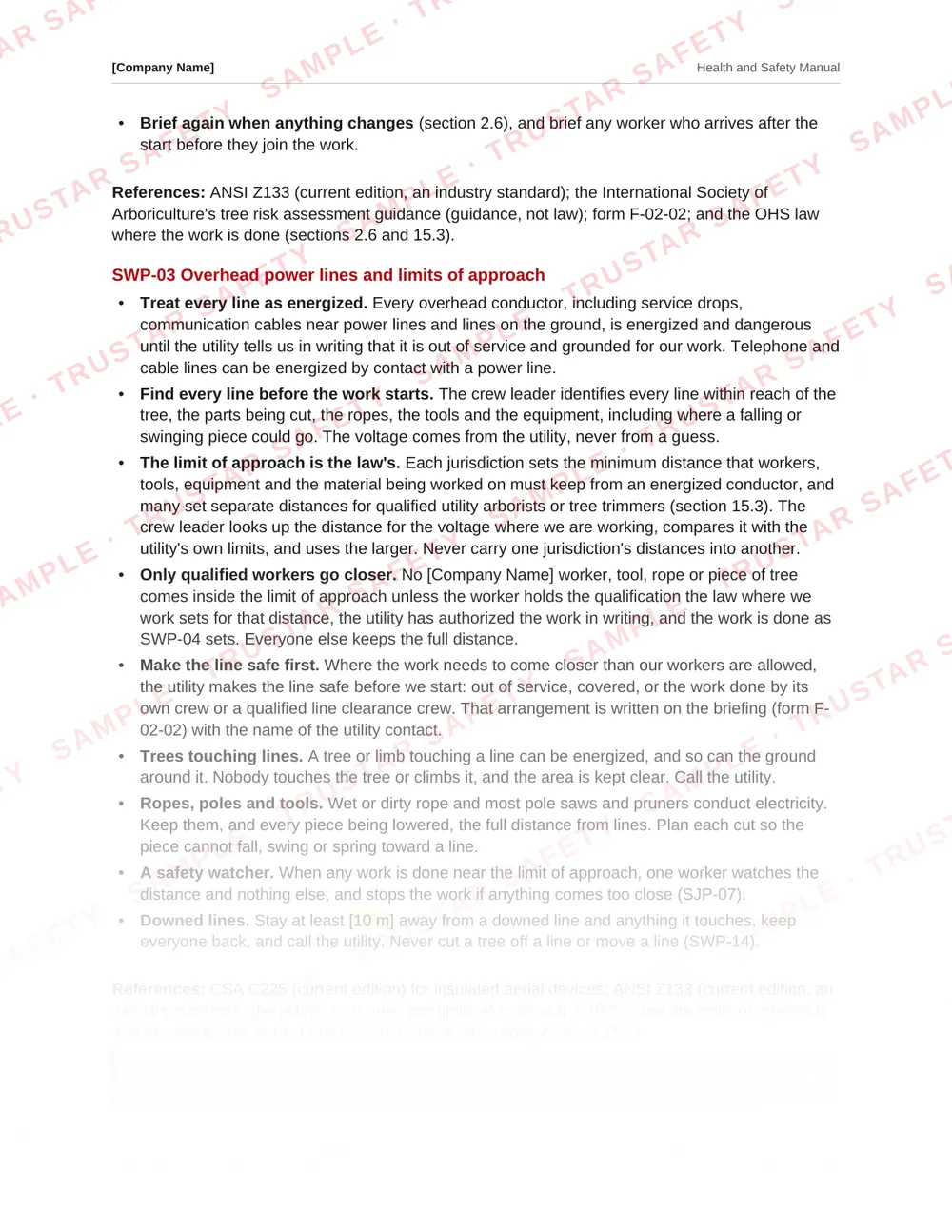 The overhead power lines safe work practice from the tree care and arborist safety manual template