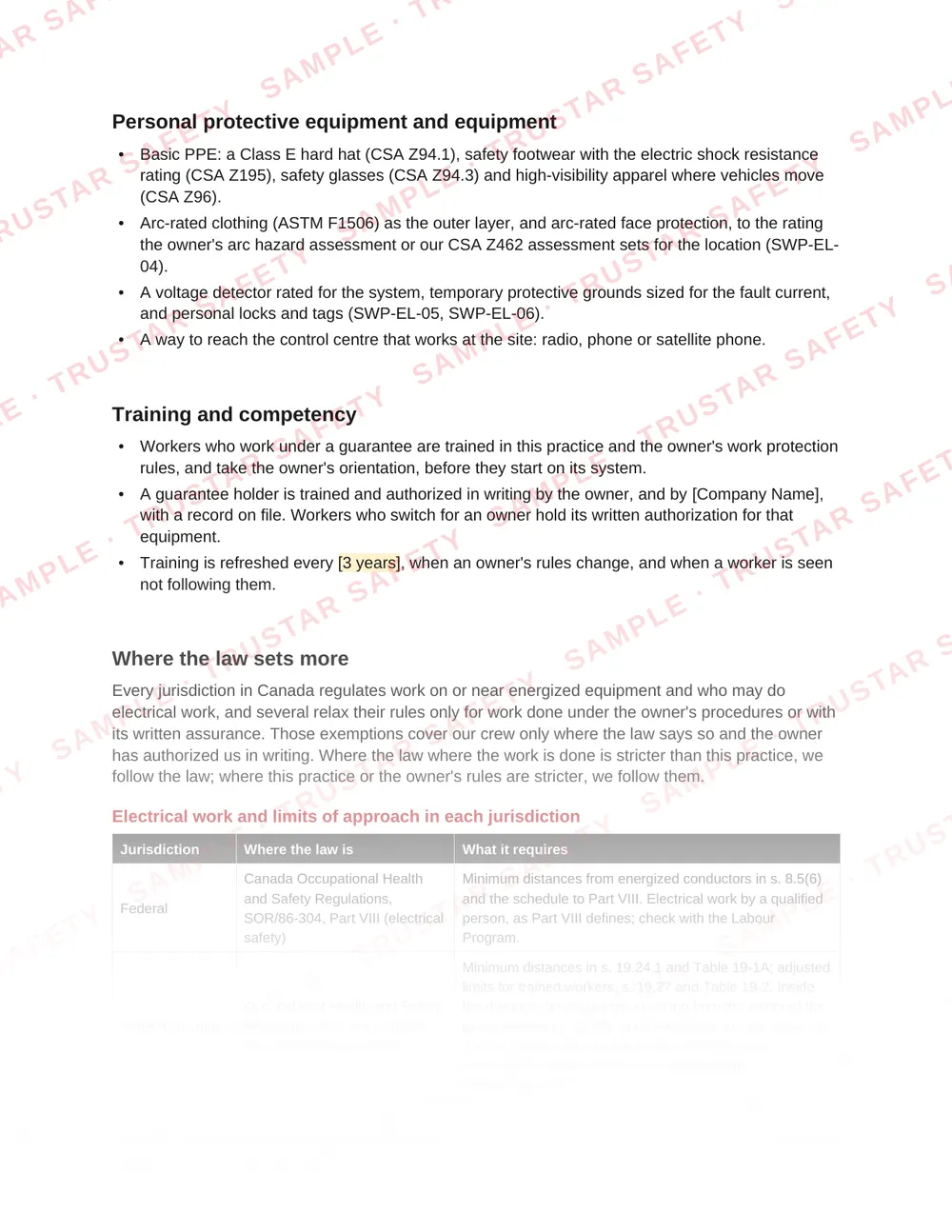 Electrical work and limits of approach in each jurisdiction: the law table from SWP-UT-01 Utility switching and work protection guarantees